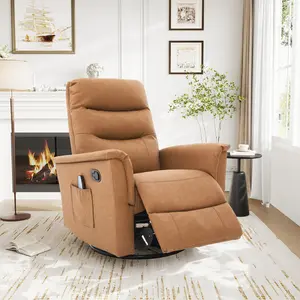Manual Swivel Rocker Glider Lounge Chair, 8-Node Vibration Therapy, Handle-Recline 105-160°, Boucle Upholstery, Pocket Storage, Pine-Plywood Frame, Metal 270° Base, Home Nursery Relaxation