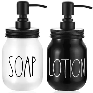 Hand Soap and Lotion Dispenser Set by Brighter Barns - Soap Dispenser Bathroom Set - Bathroom Soap Holder - Liquid Soap Dispenser Glass - Farmhouse Soap Dispenser - Farmhouse Bathroom Decor