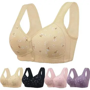 Daisy Bras for Women No Underwire Front Closure Comfort Senior Wireless Snap Closing Bra