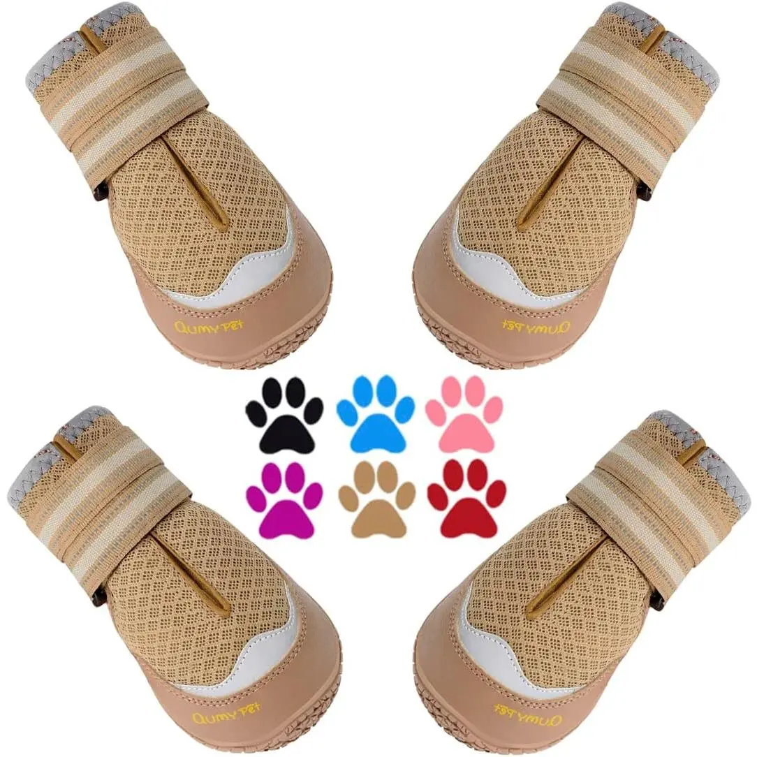 4PCS Dog Boots for Large & Medium Dogs, Paw Protectors for Hot Pavement, Summer Heat Protection, Mesh Breathable Nonslip Dog Booties for Hardfloors Walking Running Hiking Khaki Size 8
