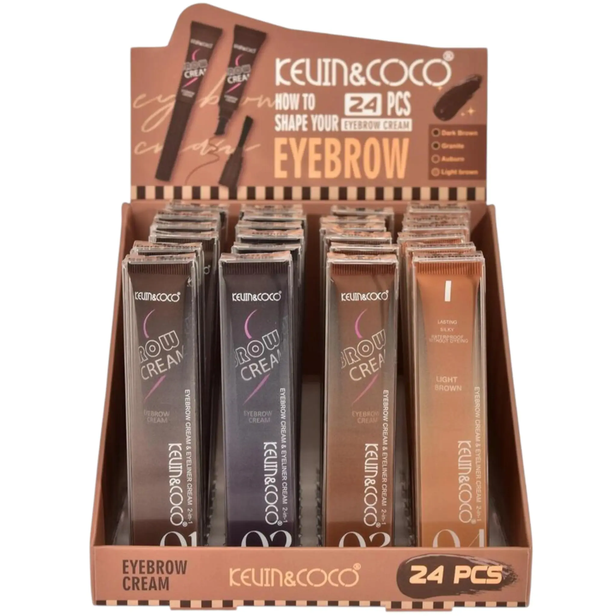 Crema Modeladora de Cejas Kevin & Coco - Venta al por Mayor Display 24 Unidades (KC1195)