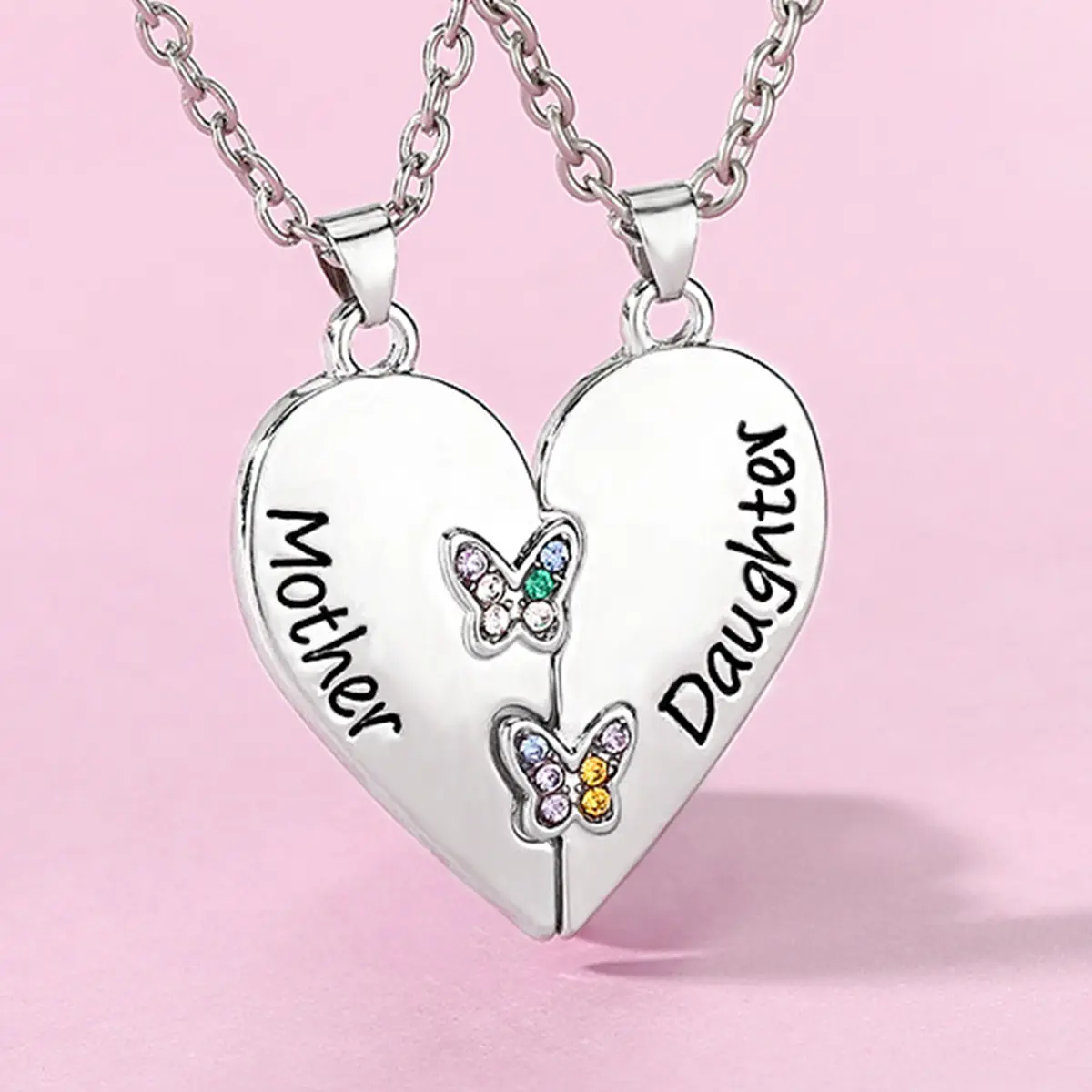 2pcs Fashion necklace set, heart Necklace, Butterfly Necklace, heart jigsaw Necklace, Fashion jewelry, Christmas jewelry, Birthday gift, Holiday gift, gift for Mom