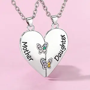 2pcs Fashion necklace set, heart Necklace, Butterfly Necklace, heart jigsaw Necklace, Fashion jewelry, Christmas jewelry, Birthday gift, Holiday gift, gift for Mom