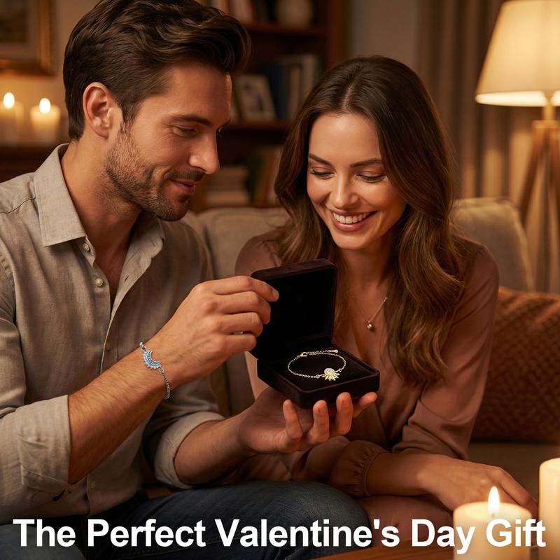 Sun Moon Bracelets for Couples Sparkling Rhinestone Gold Sun Blue Moon Bracelet Matching Couple BFF Brace-lets Friendship Couples Jewelry Anniversary Birthday Valentine Gifts