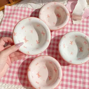 Cute Bowknot Ceramic Plates Set, Butterfly Knots & Blue Snowflake Design, Snack Bowl, Soy Sauce Dish, Dessert Bowl, Perfect Gift