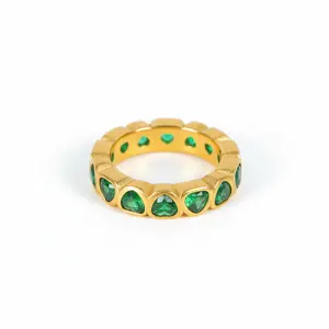 Heart-Shaped Green Zirconia Eternity Ring