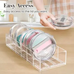 Acrylic Transparent Storage Box with Adjustable Compartments for Tumbler Lids Easy Access Durable Non-Rusting Kitchen Organizers 6 Compartments 284x106x53mm