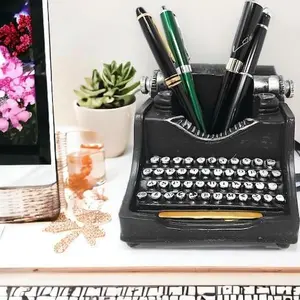 Choices & Change Retro Typewriter Pencil Holder - Shabby Chic Vintage Design Desk Organizer for Writers, Teachers and TTPD Lovers