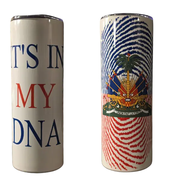 Haiti Flag Tumbler: It's In My DNA, Fingerprint Haitian Flag Pride 20oz