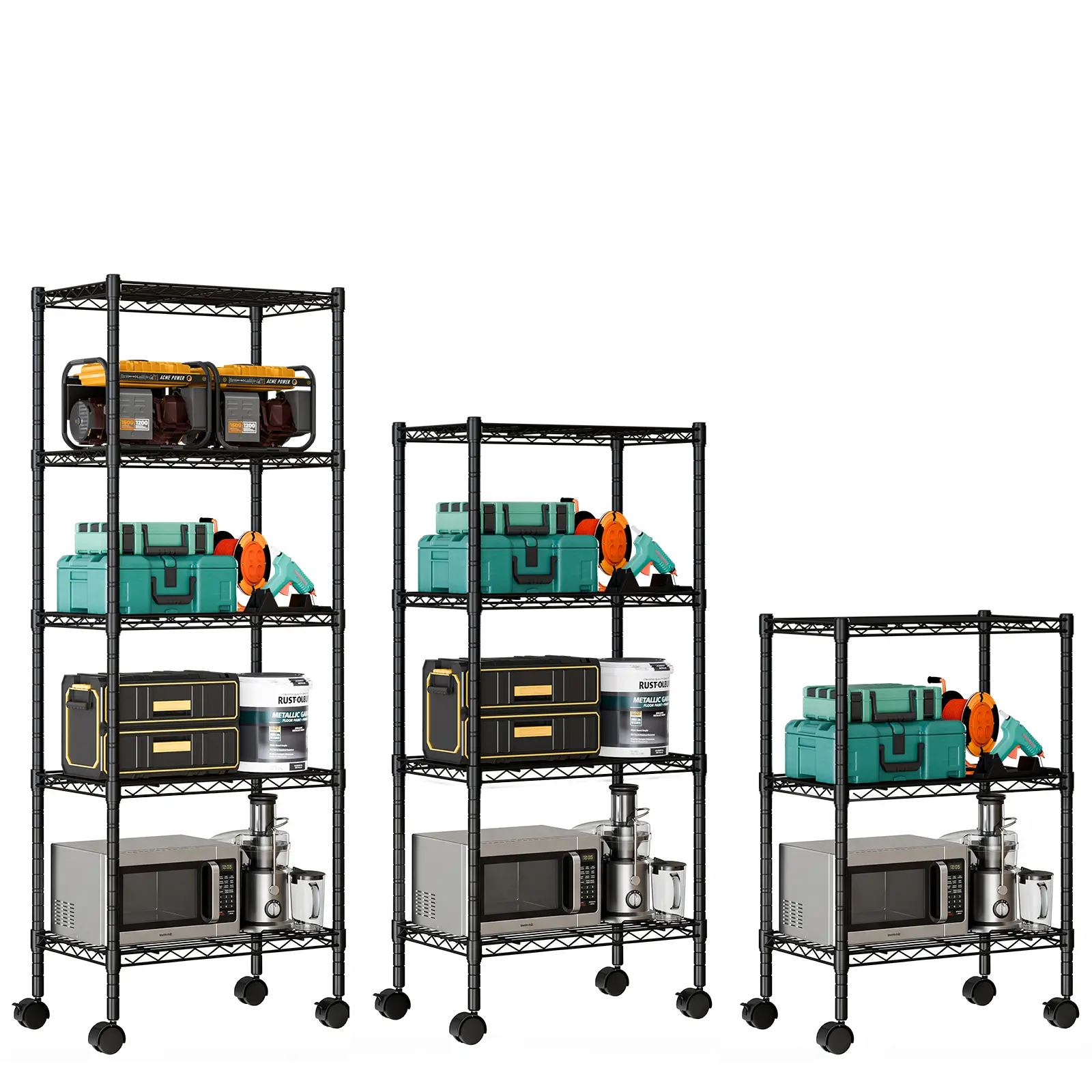 Adjustable Heavy Duty Metal Storage Shelving, Rolling Utility Rack for Garage, Pantry, Basement, Kitchen, Closet & Workshop Organization Organiser Steel Adjustable Heavy Duty Metal Storage Shelving, Rolling Utility Rack for Garage, Pantry, Basement, Kitchen, Closet & Workshop Organization Organiser Steel