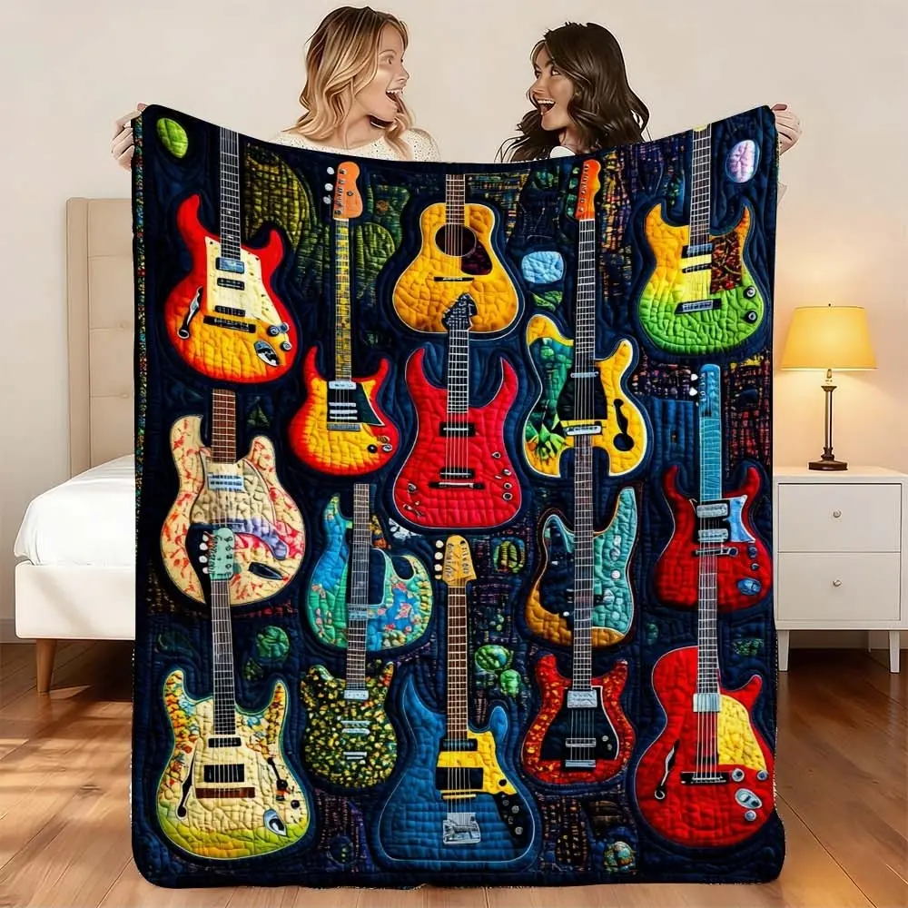 1 Pc Vibrant Guitar Pattern Blanket for Cozy Naps: Perfect for Bedrooms, Sofas & Camping Enjoyment