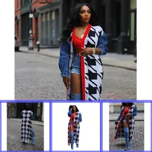 Women'sHoundstoothPatchworkPrintDropShoulderLonglineCardigan,CasualFitLongSleeveOpenFrontKnitwearforFall&Winter,FashionLadies'KnitClothingforDailyWear,SweatersforWomenCanbepairedwithwomen'swindbreakersandraincoatsGift