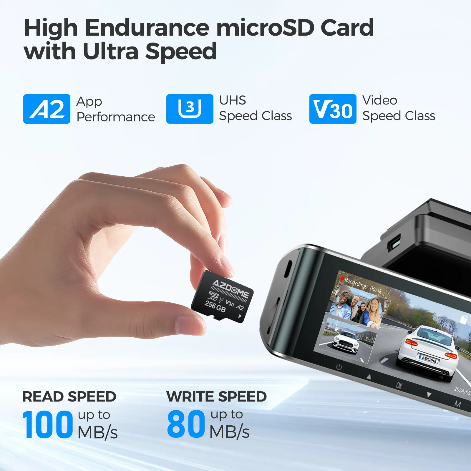 AZDOME 256GB Micro SD Card microSDXC Memory Card for AZDOME M550 GS63H Pro PG17-4K GS63Pro Dash Cam Full HD & 4K UHD, U3, A2, V30