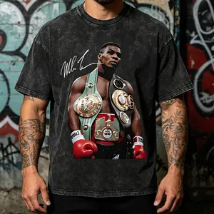 Mike Tyson T-Shirt, 90s Vintage Boxing Sport Legend Oversize Unisex Washed T-Shirt for Women and Men's Unisex Fit Batik Cotton Oversize Streetwear Menswear  Super Soft Pre-Shrunk