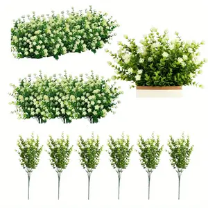 6 Packs Artificial Hanging Flower Plants,  Realistic Greenery with White Flowers, Durable Plastic Faux Plants for Indoor/Outdoor Decor, Garden, Porch, Window Box, Home, Wedding, and Farmhouse Decoration