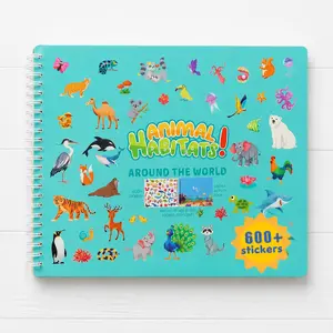 Animal Habitats Sticker Book for Kids, 600+ Easy Peel Stickers with Lay-Flat Spiral Binding, Portable Travel Activity Book, Educational Screen-Free Toy for Toddlers Boys Girls Ages 3+