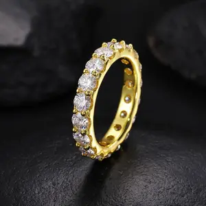 Springtok 4mm Zircon Eternity Band Ring for Men and Women  Golden/Silver, Couple's Jewelry, Party, Everyday Wear, Anniversary Gift