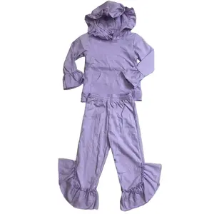 C Kids Girl Winter Outfit Cotton Purple Winter Hoodies Clothing Set GLP2060