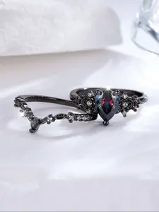 Gothic Style Colorful Water Drop Cubic Zirconia Vine Women's Ring Set, Artificial Zircon Rings, Halloween Jewelry Gift, Party Accessories, Artificial Gemstone Ring