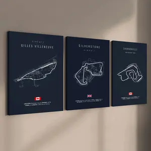 3 Counts Wooden Framed Canvas, Modern Racing Circuit Track Map Images, Exquisite Poster, Perfect Living Room Decoration, Modern Art, Fashion Family Poster, Wall Art Decoration, Waterproof Art