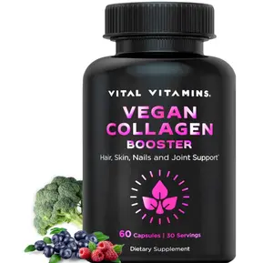 Vital Vitamins Vegan Collagen Booster - with Silica and Hyaluronic Acid - Plant-Based Collagen Supplements - Supports Hair, Skin, Nails & Joints - 60 Capsules