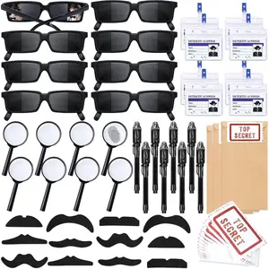 Spy Detective Party Favors Birthday Supplies for Kids Detective Glasses Invisible Ink Pen Magnifying Glass Pass Card Envelope Fake Mustache Sticker Boys Goodie Bag Stuffer Filler Classroom Prizes
