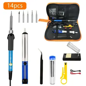 14pcs Us Plug 60w Adjustable Temperature Wood Carving Welding Tool Kit, Replacement Iron Tips, Constant Temperature Welding Set