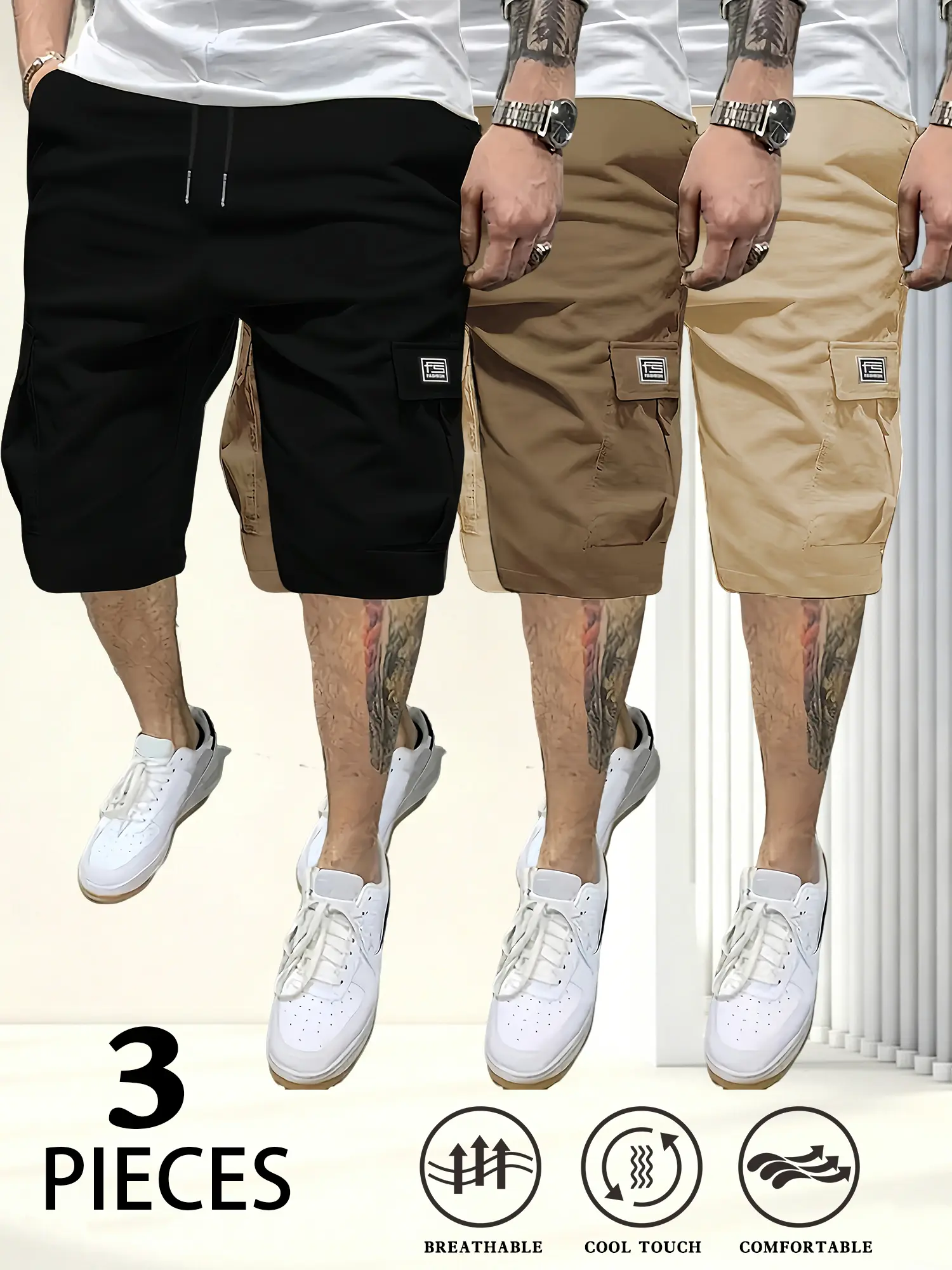 Summer men’s multi-pocket shorts, multi-pack casual shorts—versatile styles suitable for everyday wear; men’s cargo shorts. wear daily mens active Breathable gym short