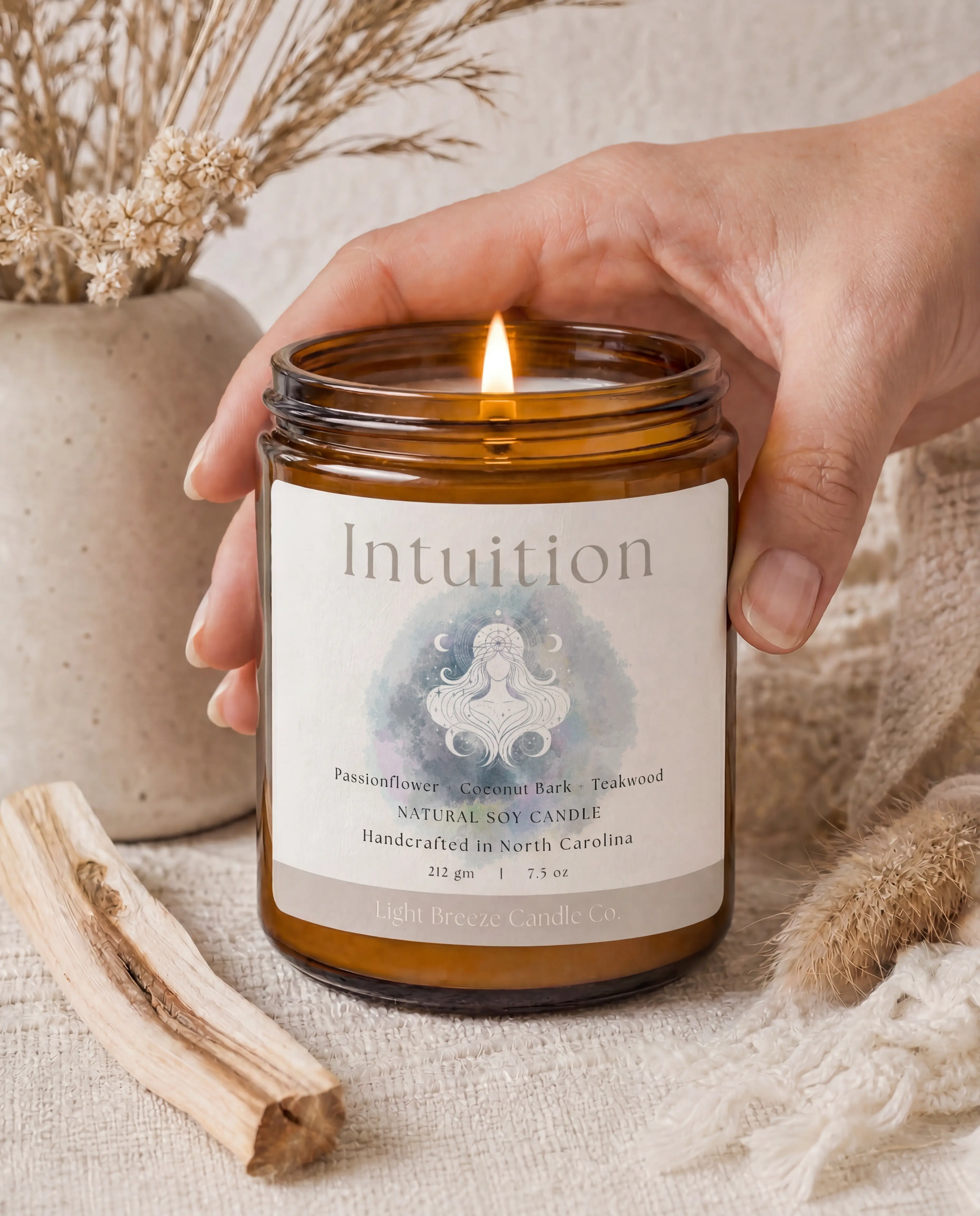 Intuition Soy Candle Passionflower, Coconut Bark & Teakwood Spiritual Candle for Inner Guidance & Clarity