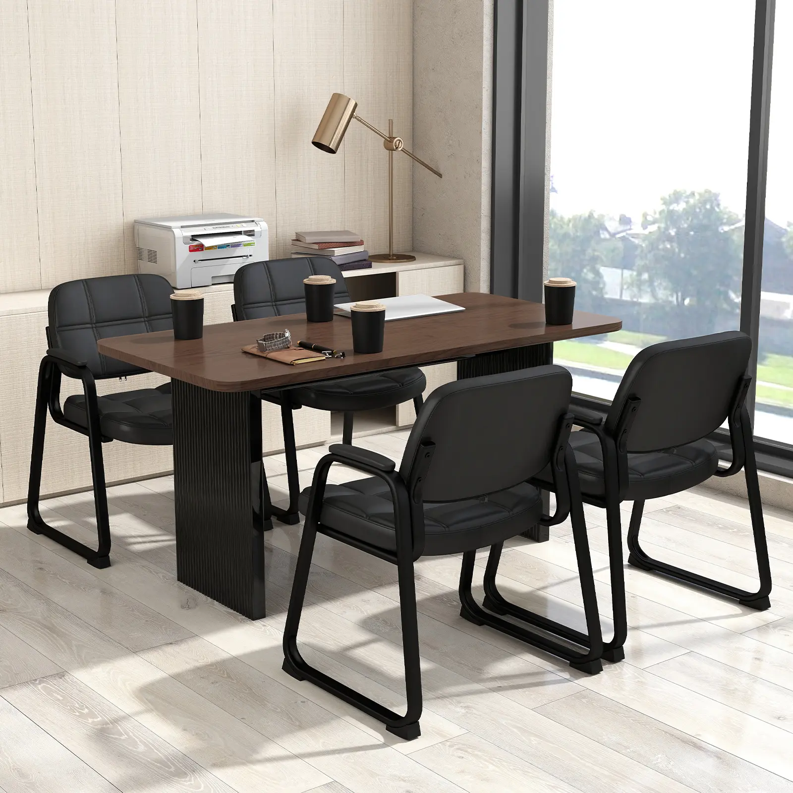 COSTWAY - Set of 4 Upholstered Waiting Room Chair with Armrest and Ergonomic Backrest-Black
