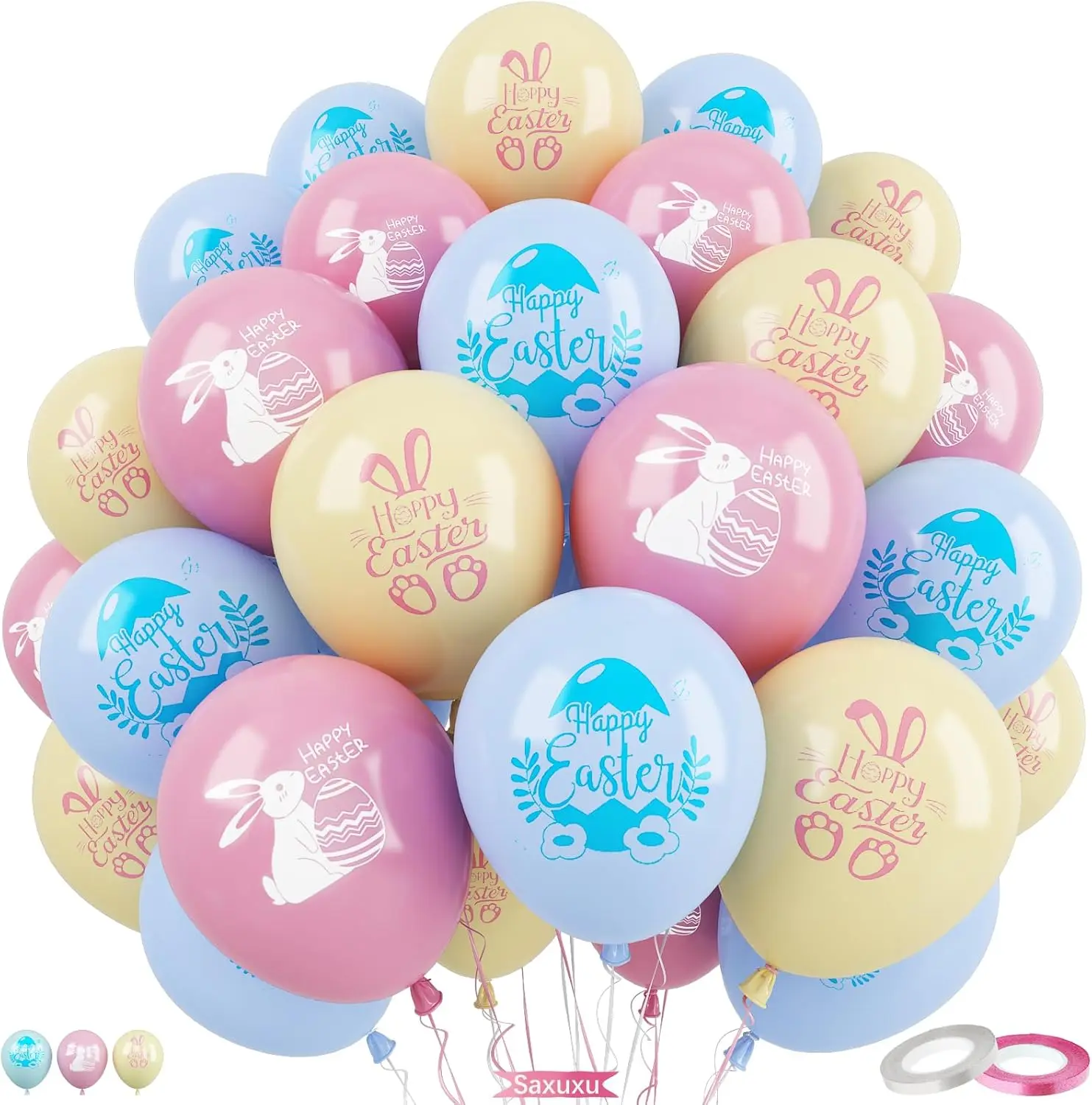 Easter Balloons Pastel Pink Blue Bunny & Egg Balloons – Happy Easter Party Decorations for Kids, Spring Birthday, Baby Shower, Easter Egg Hunt Decor