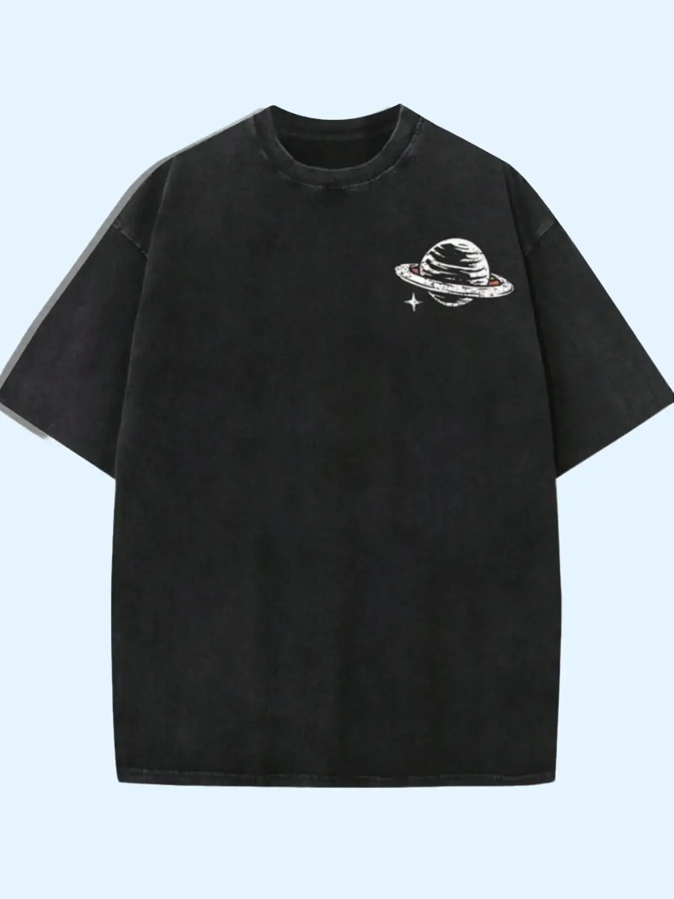 Washed Black Oversized Tee, "I Need Space" Retro Alien & UFO Graphic Print, Vintage Sci-Fi Streetwear, 100% Cotton Breathable Unisex T-Shirt, Ideal for Daily Wear & Quirky Outer Space Lovers trendy Casual Long Menswear Tops