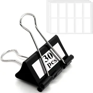 30 Pack Binder Clips with Labels, 2.4 Inch  Binder Clips Big Paper Clamps for Office and  Supplies