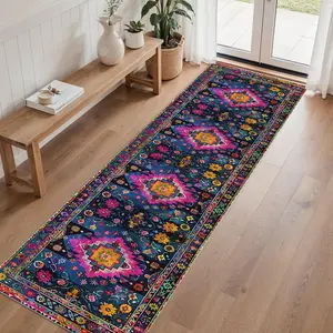 Bohemian Style Long Rug, Christmas Decoration, Indoor Outdoor Printed Mat, Nordic Bohemian Carpet, Boho Runner Rug, Suitable for Patio Hallway Living Room Bedroom Dining Balcony Kitchen Laundry