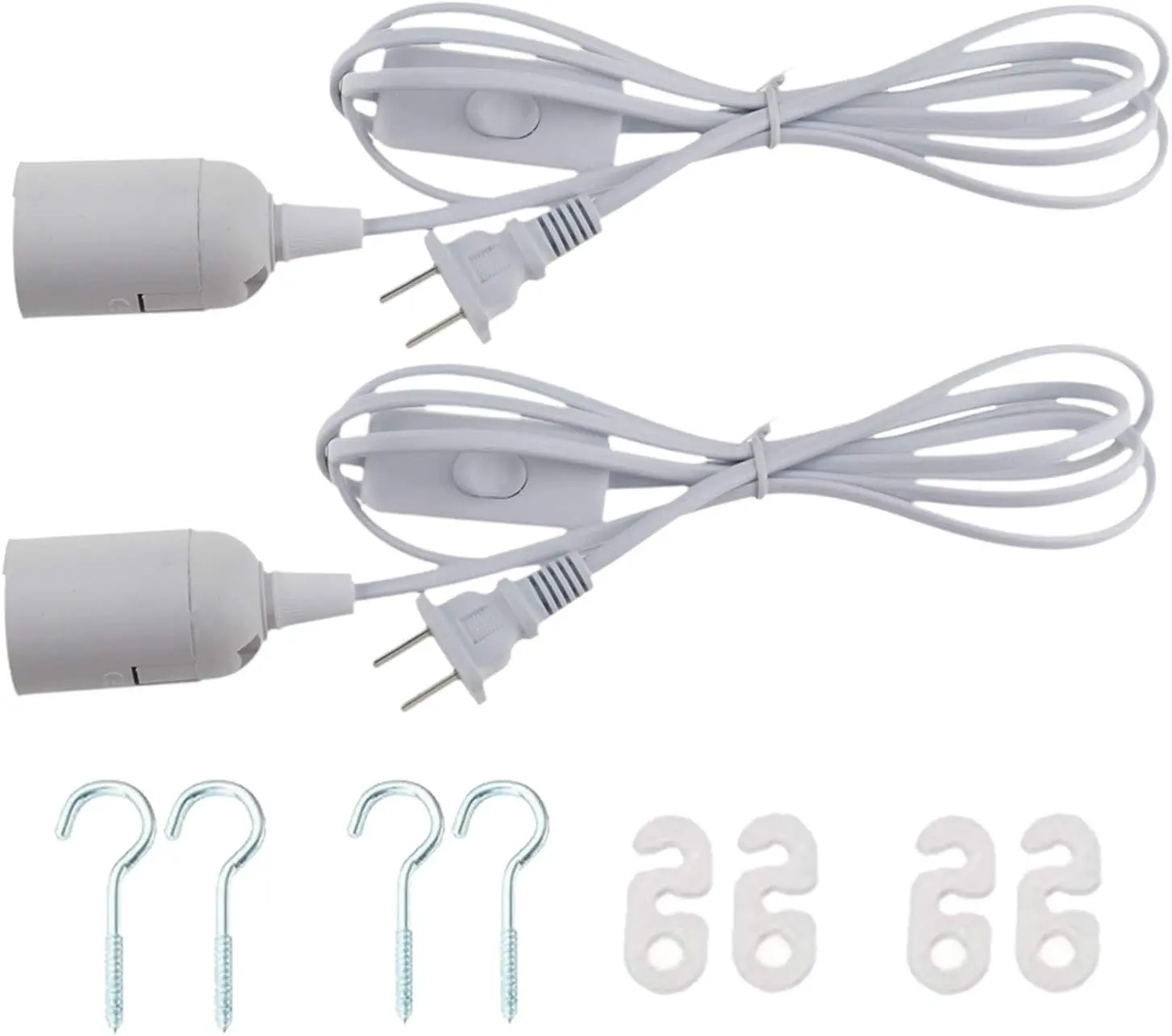 2-Pack E26/E27 Flame Retardant LED Light Socket, 5.9FT Extension Cord, On/Off Switch, 110V-250V AC Power Plug, 360W Max, Ceiling Hooks for Indoor Pendant Lighting in Kitchen, Restaurant, Cafe (Home Improvement Lighting Accessory), Bathroom