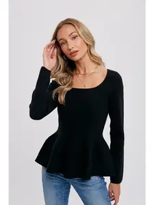 Black Square Neck Peplum Sweater