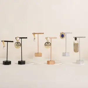 GemeShou earring display stand for selling, Metal earring T bar holder for show, Jewelry earring storage organizer, jewelry photography props with Hexagon base