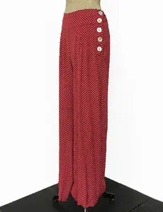 Red & White Polka Dot 1940s Style High Waisted Palazzo Pants