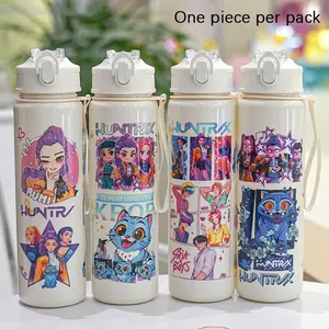 New K-Pop Demoness Group Plastic Lightweight Water Cup, Portable Outdoor Straw Cup, Cross-Border Kids' Straw Water Cup