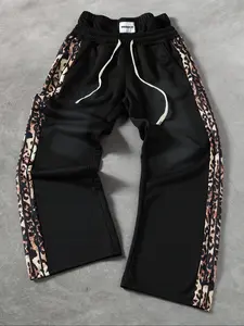 Men's Leopard Print Wide Leg Pants, Loose Straight Fit, Two-Way Style, Fashionable Streetwear, Dual Waistband Design, Side Leopard Belt, Menswear