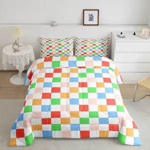 Geometric Plaids Patchwork Kids Comforter Set,Abstract Checkerboard Artwork Bedding Set,Boys Girls Room Decor,Checkered Latticed Chic Down Comforter,Colorful Duvet Insert