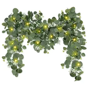 N&T NIETING 6FT LED-Lit Artificial Eucalyptus Leaf Garland – Indoor & Outdoor Christmas, Wedding Decoration (Home Decor Supplies)