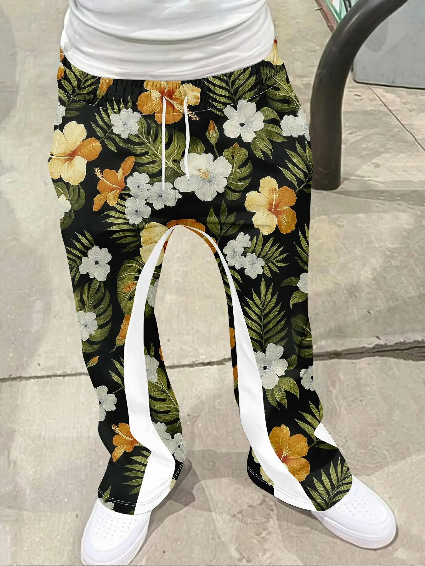 Men's Loose Fit 3D Print Geometric Bell Bottom Flared Pants, Casual Sporty Athletic Streetwear, Hip Hop Vintage Long Pants, All Seasons Fashion, Casual Sport Trousers, Casual Streetwear Bottoms
