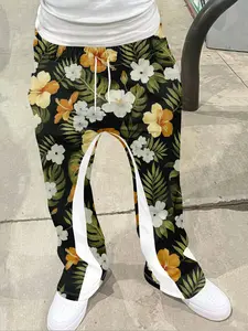 Men's Loose Fit 3D Print Geometric Bell Bottom Flared Pants, Casual Sporty Athletic Streetwear, Hip Hop Vintage Long Pants, All Seasons Fashion, Casual Sport Trousers