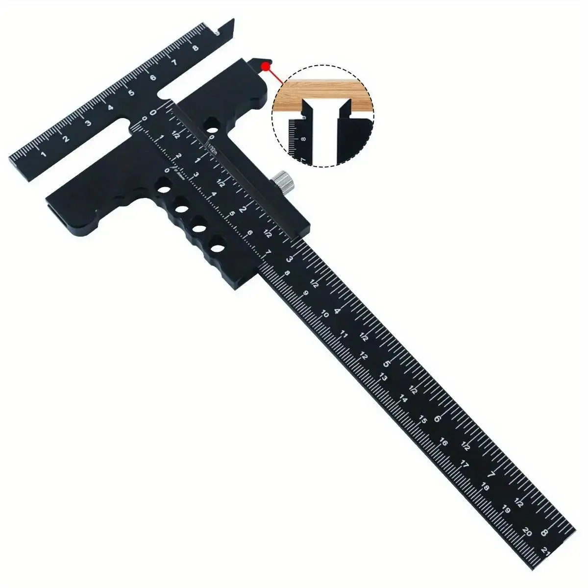 Precision Sliding Edge Aluminum Alloy Ruler, Measuring Ruler, Woodworking Scriber Marking Line Ruler, Adjustable T-square Metric & Inch Framing Ruler, Outer Diameter Caliper & Depth Gauge, Hand Measuring Tool