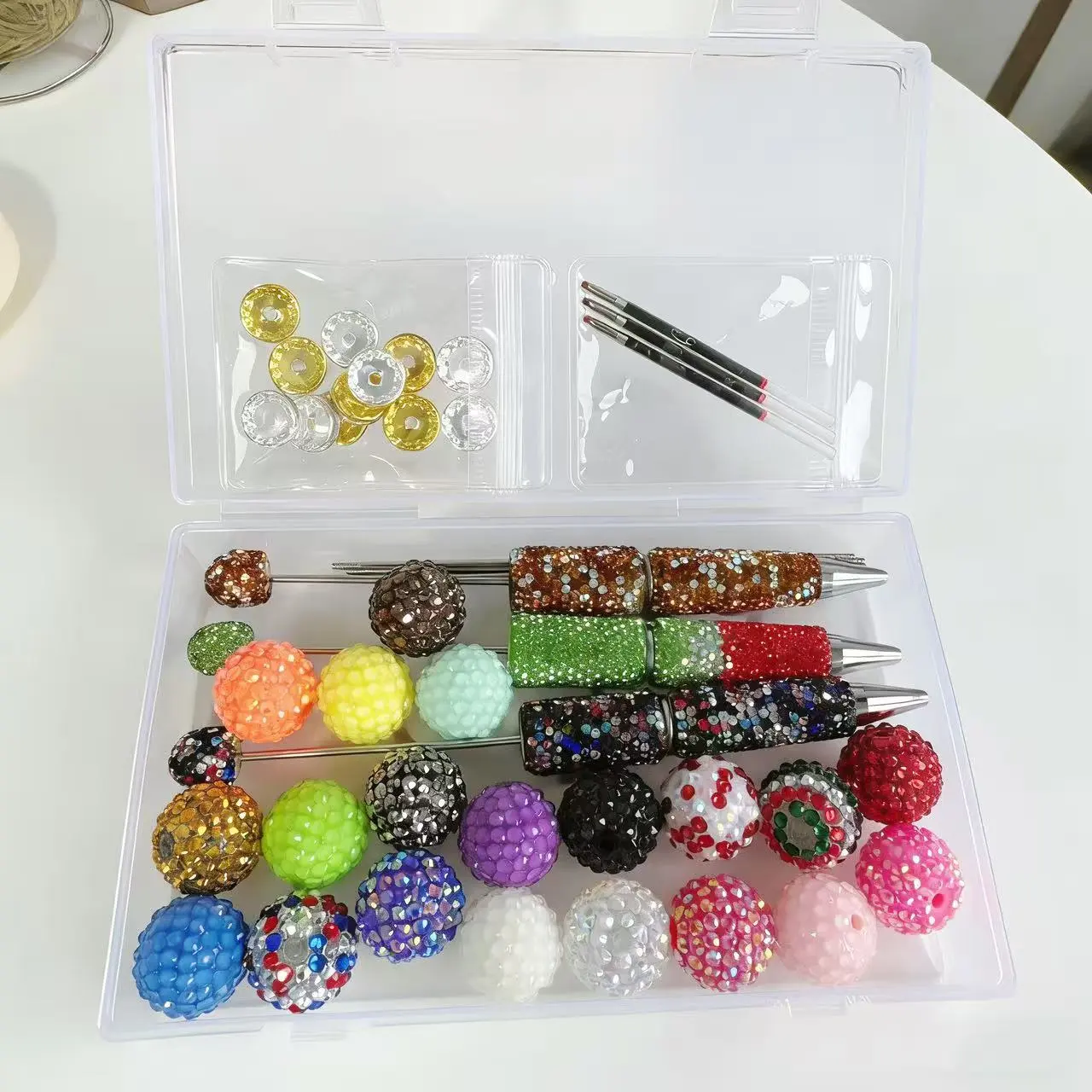 DIY 20mm Rhinestone Beaded Pen Making Kit, Crystal Beads Tools Set for Customized Gifts with Sparkly Look, Bling Craft Gift for Her, Bling Glitter Beads, Rhinestone Decorated Beads