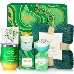 Birthday Gifts for Women, Mothers Day Gifts, Appreciation Gift Teacher & Nurse Get Well Soon Spa Retirement Gift Basket with Flannel Blanket for Mom, Grandma, Sister, Wife, Girlfriend, (green)