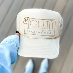 Perfectly Imperfect Trucker Hat Funny Hat Adjustable Snapback Beige/Cream Mesh