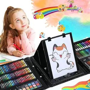 Gift for Girls Boys 276 PCS Art Supplies Drawing Art Kit for Kids Adults Set with Double Sided Trifold Easel Box with Oil Pastels, Crayons, Colored Pencils, Paint Brush, Watercolor Cakes ect