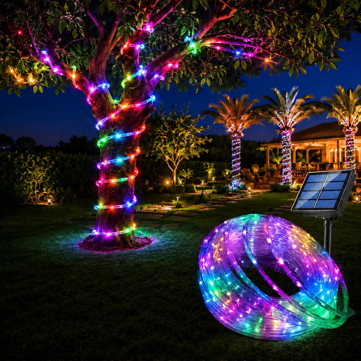 Solar Tube Decorative Party Lights - 33FT 100LED, Flexible, Bendable, 8-Mode Color Options, Mood Lighting - Ideal for Christmas Trees, Fence, Anniversary Decor - For Event Planners, Decorative Lights
